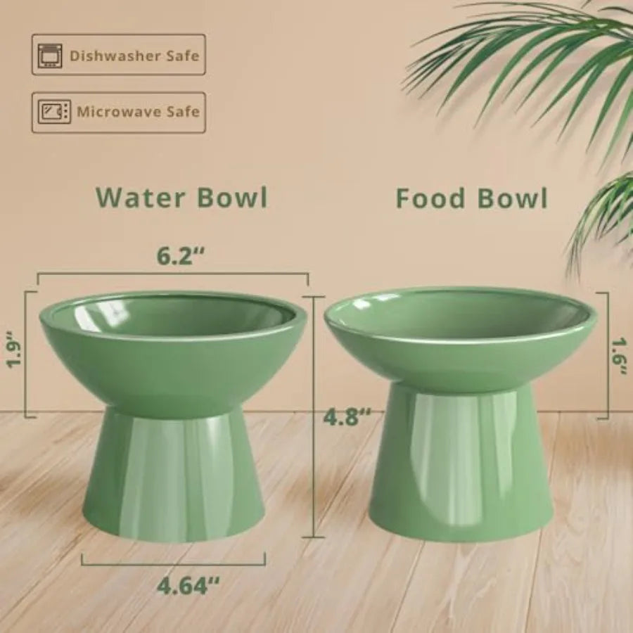 Wooden Elevated Cat Bowls Set of 2 for Indoor Cats Whisker Fatigue Prevention