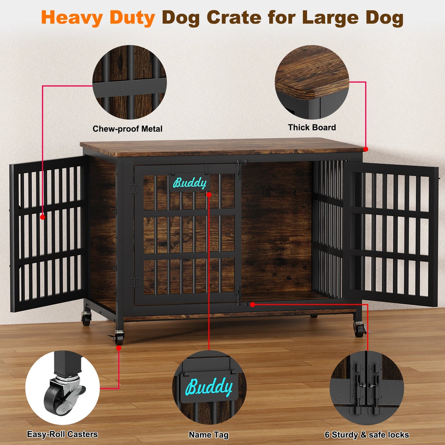 Dog Crate Furniture Casters Heavy Duty Kennel For Large Medium Dogs TV Stand