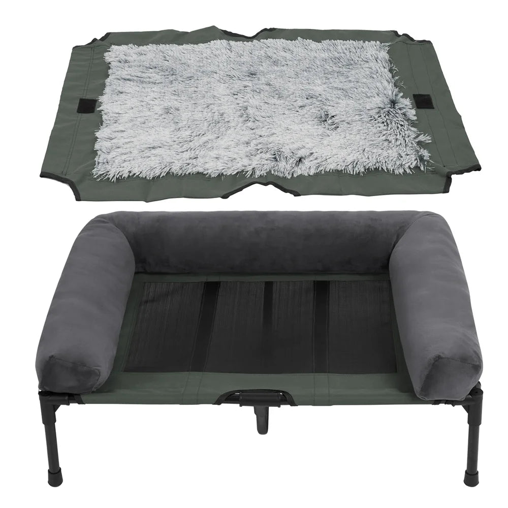 Borwart Outdoor Raised Dog Bed With Cooling Mat And Plush Mat