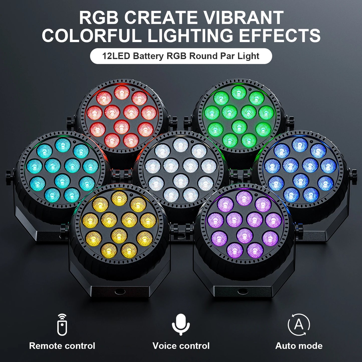 4PCS RGB Disco DJ Lights Wireless Rechargeable Par Lights 12LEDs Party Light