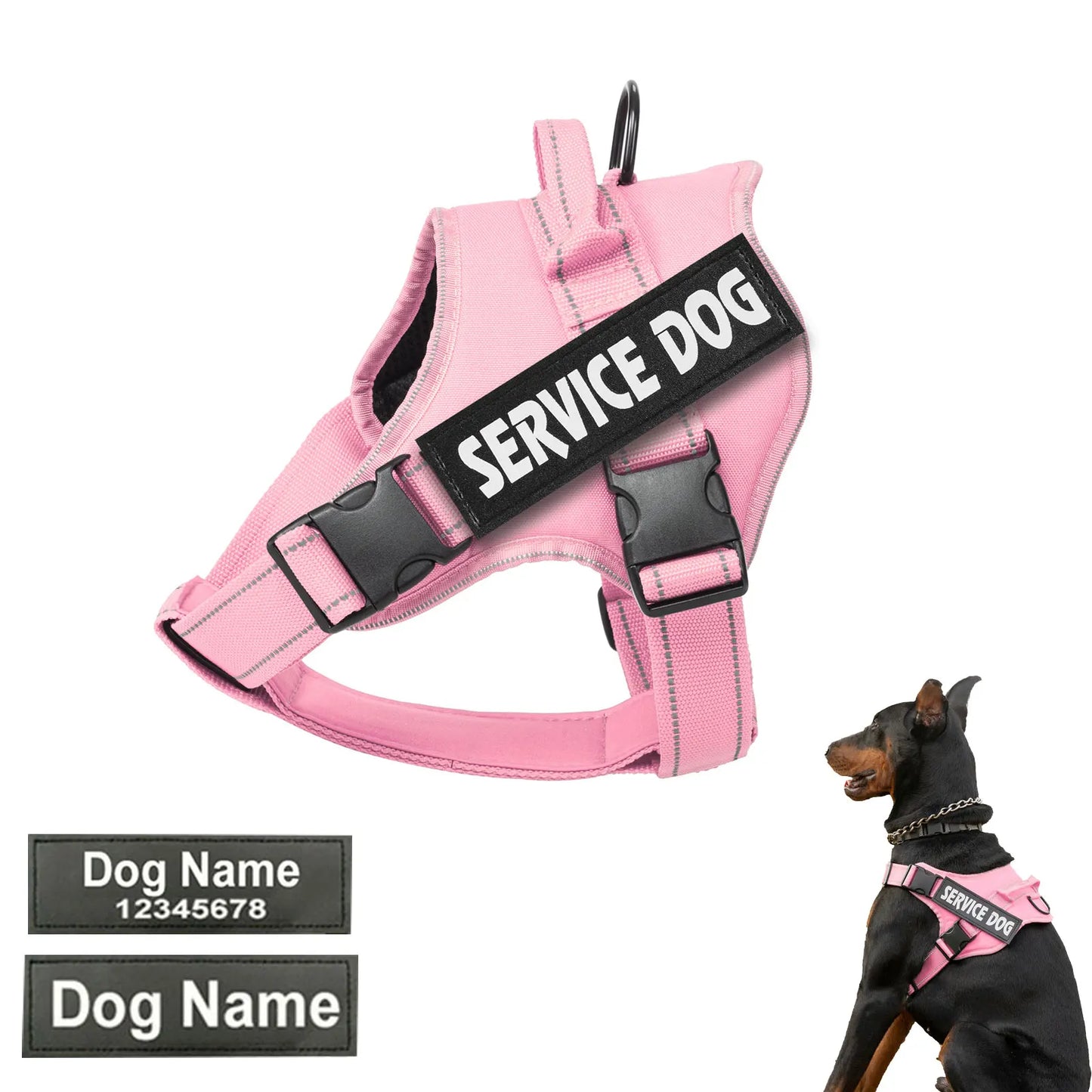 Personalized Dog Harness With Custom Name Tag For Doberman Pinscher Breathable