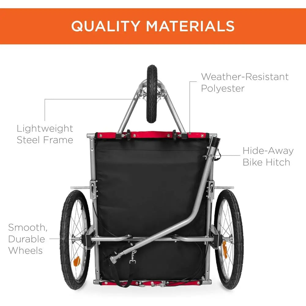 Red 2 In 1 Dog Bike Trailer Pet Stroller With Hitch And Suspension