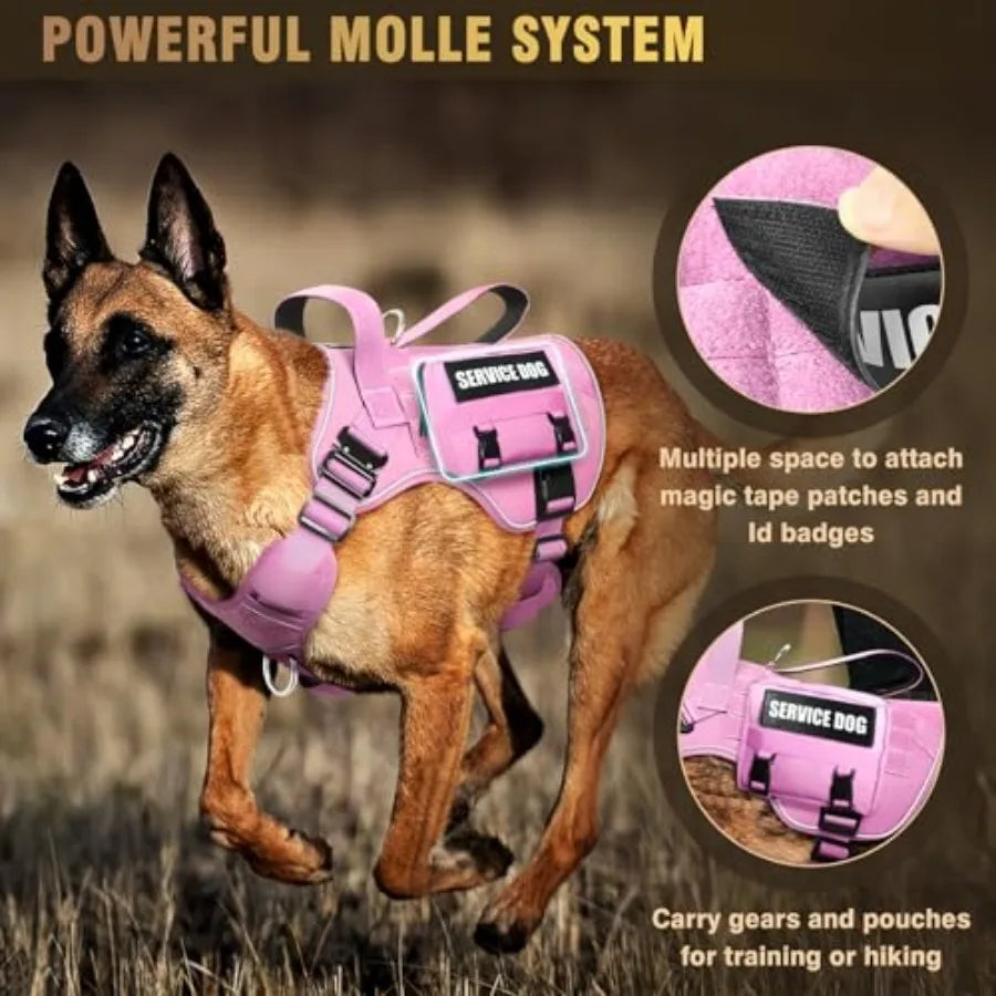 Heavy Duty Tactical Dog Harness MOLLE Vest With 10 Pet Patches And Buckles