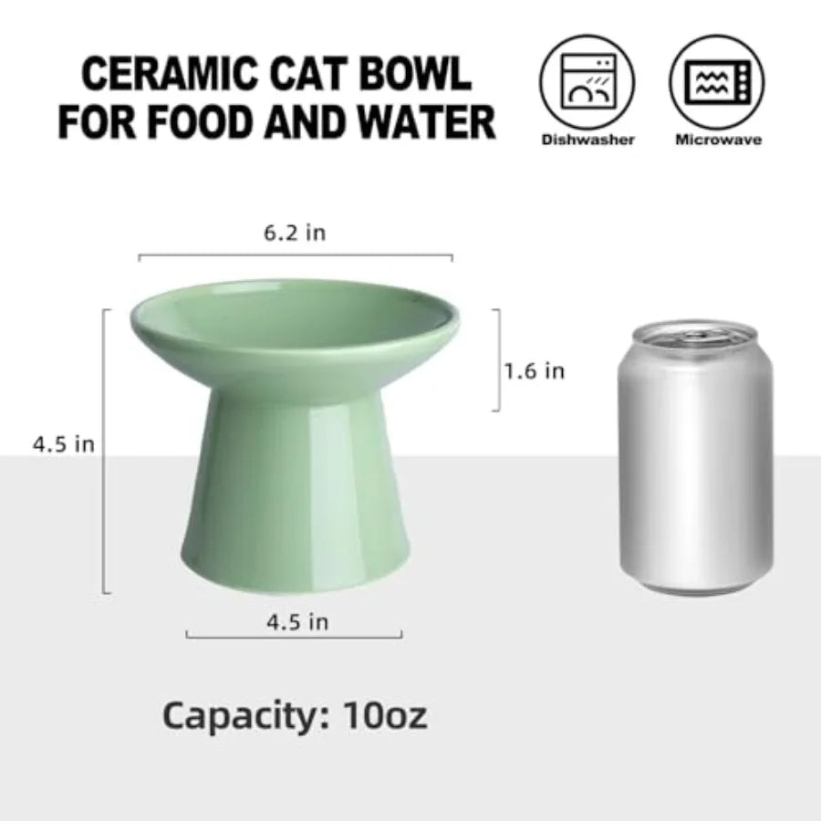 6.2 Inch Extra Wide Elevated Ceramic Cat Bowls Set For Elder Cats And Large Dogs