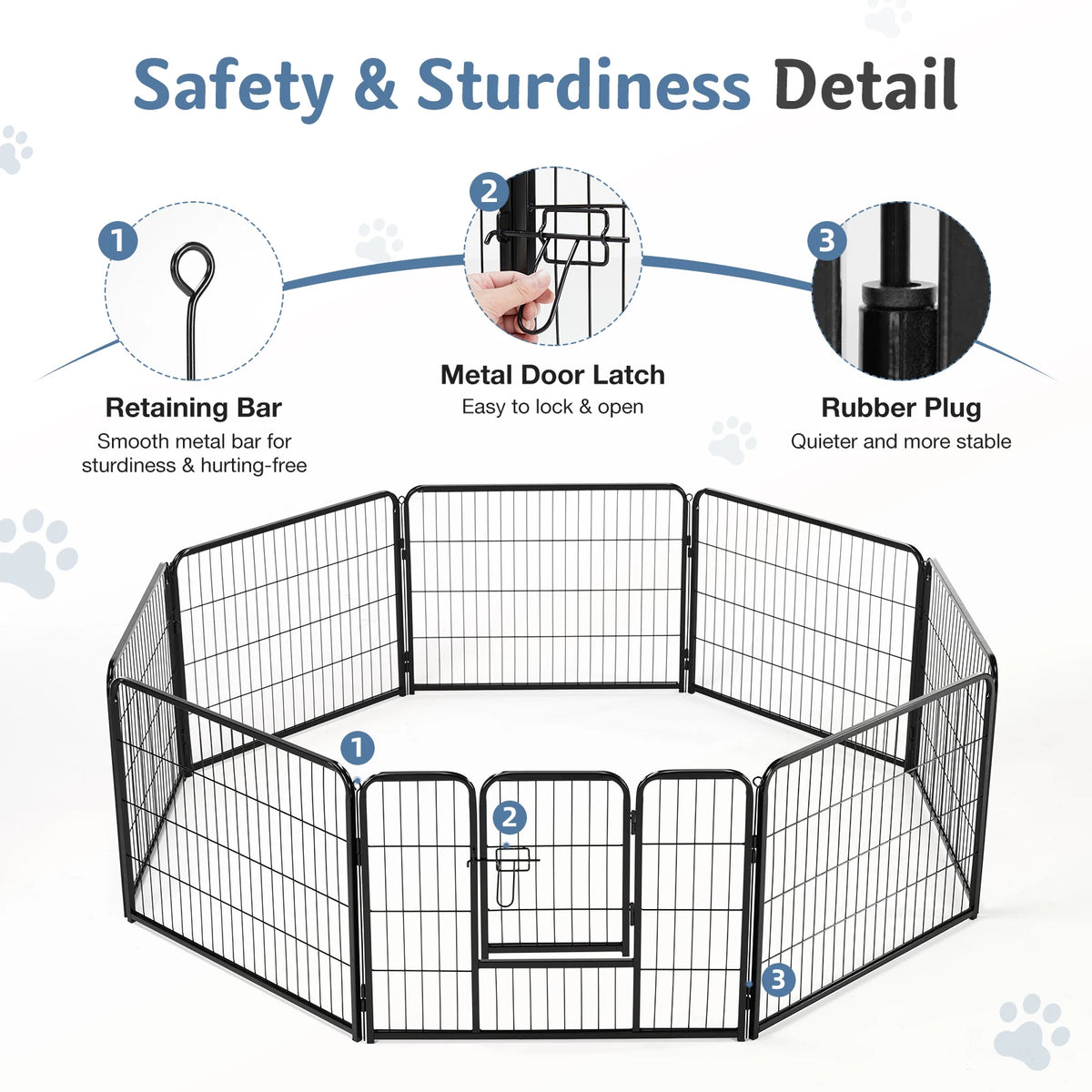 JHK 8 Panels Metal Dog Playpen Foldable Adjustable Exercise Fence