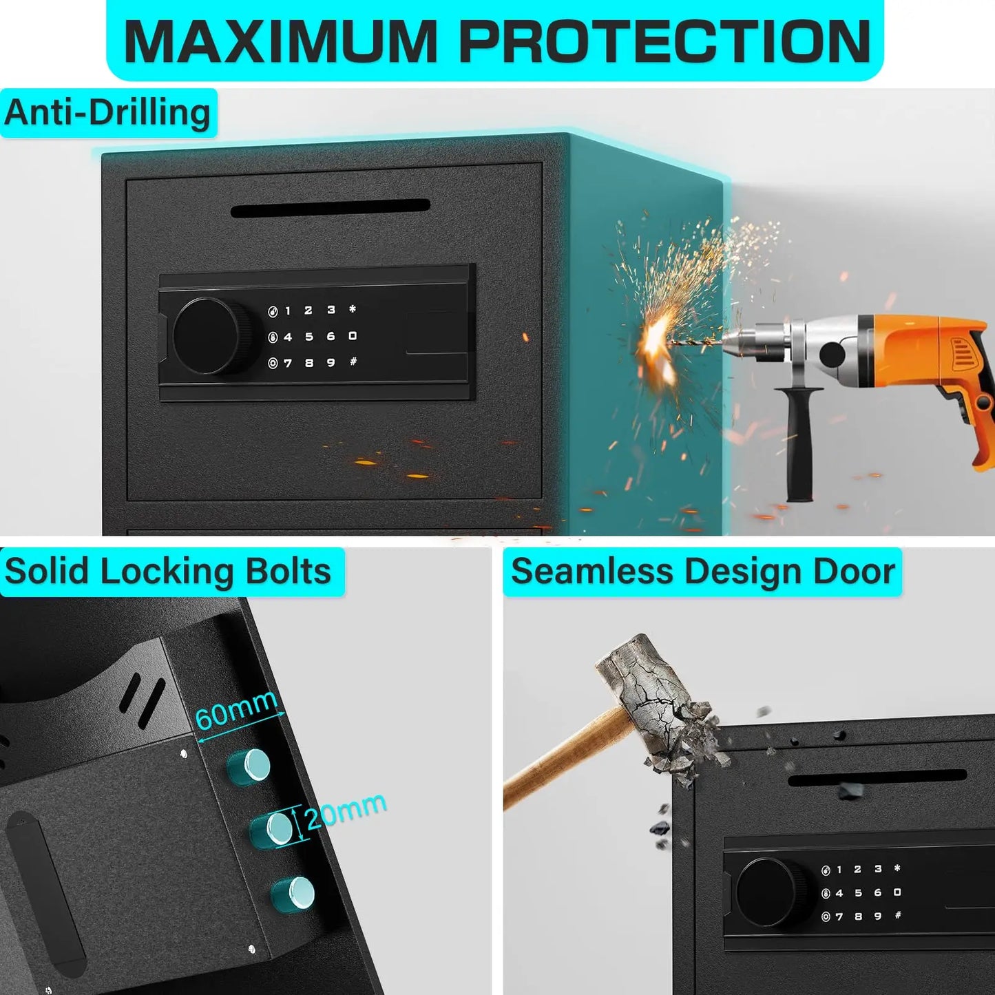 6.0 Cu Ft Extra Large Digital Safe Box With Deposit Slot Fireproof Waterproof Bag