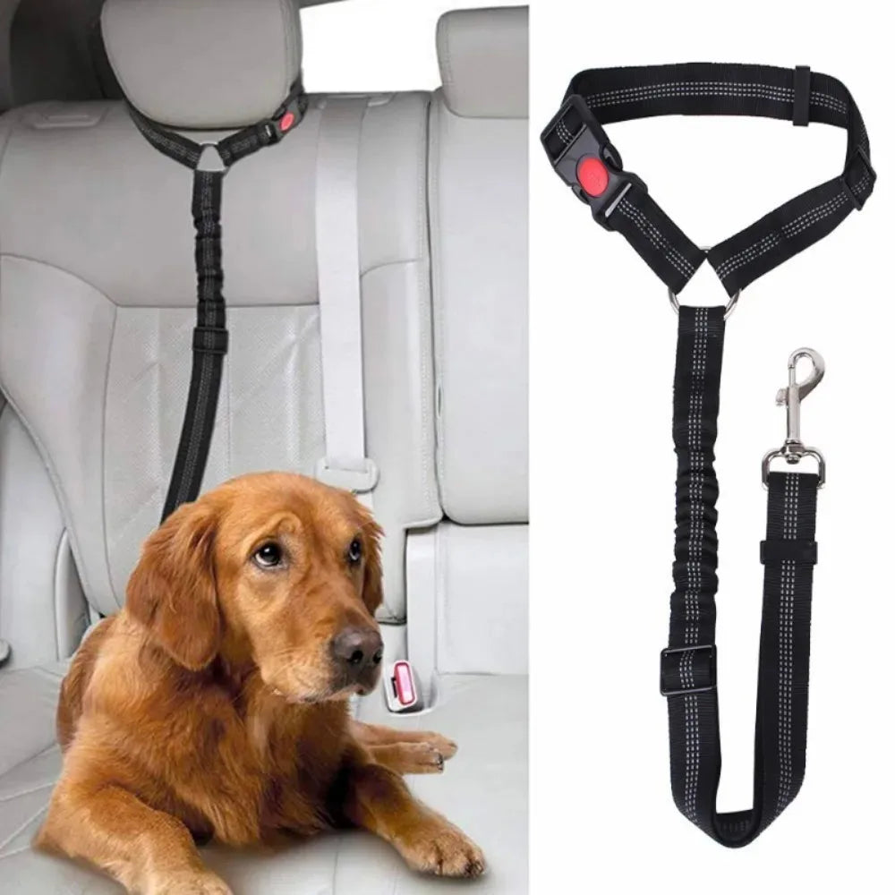 2 In One Dog Car Seat Belt Headrest Restraint Reflective Adjustable Clip Buckle