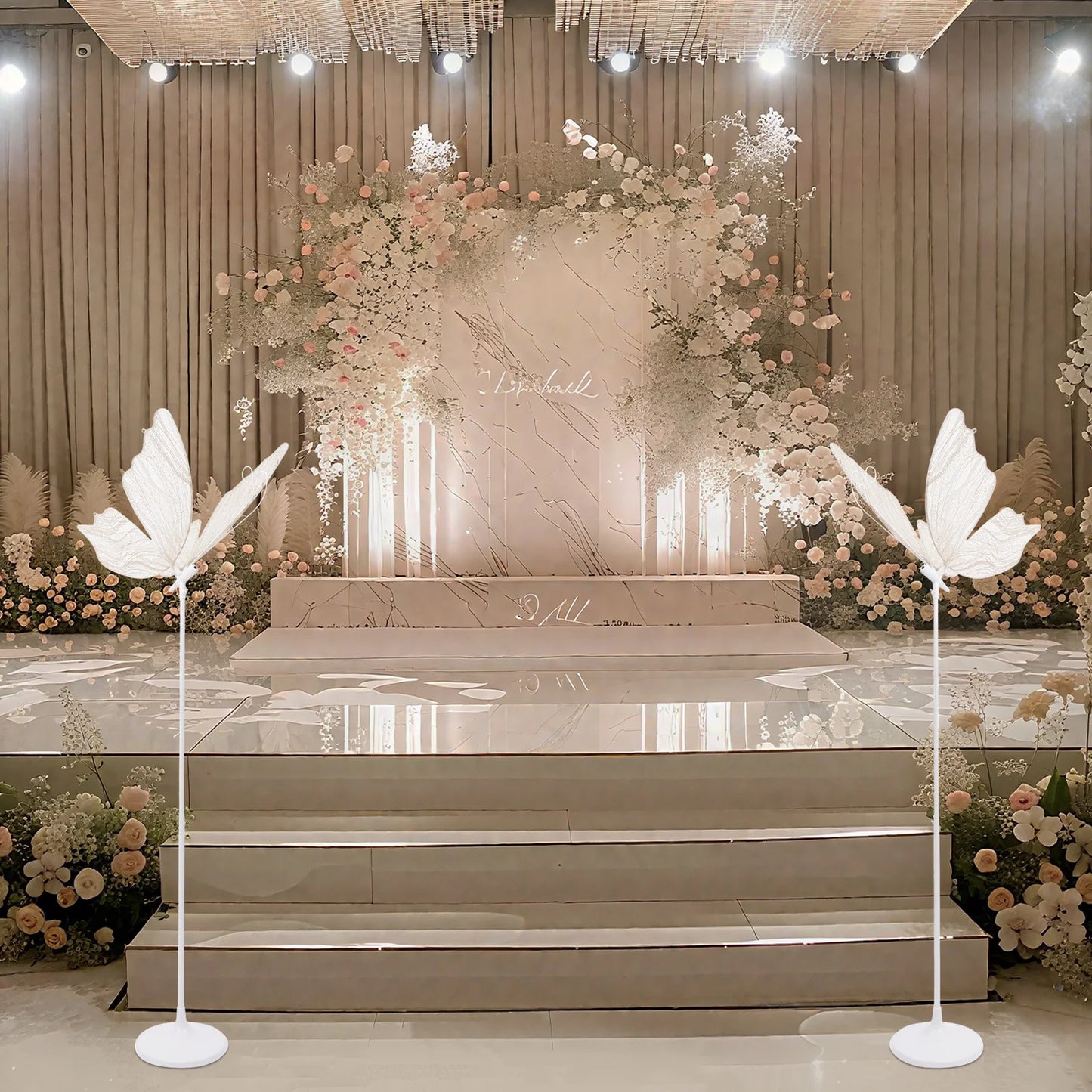 Two Pack Wedding Butterfly Floor Lamps With LED Wings Adjustable Height