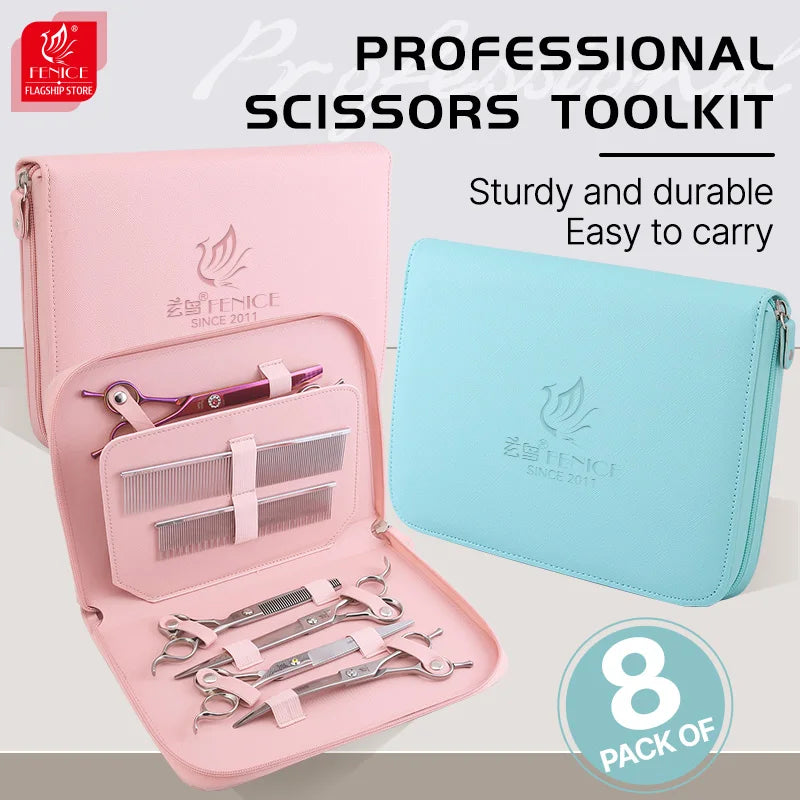 Fenice Barber Pet Scissors Storage Case Portable PU Leather Waterproof Pouch