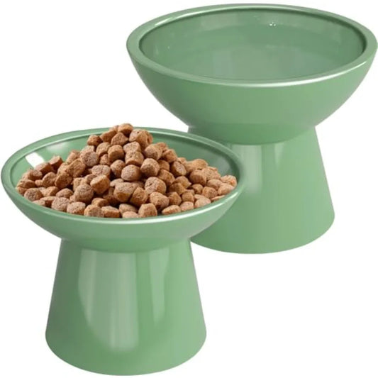 Wooden Elevated Cat Bowls Set of 2 for Indoor Cats Whisker Fatigue Prevention