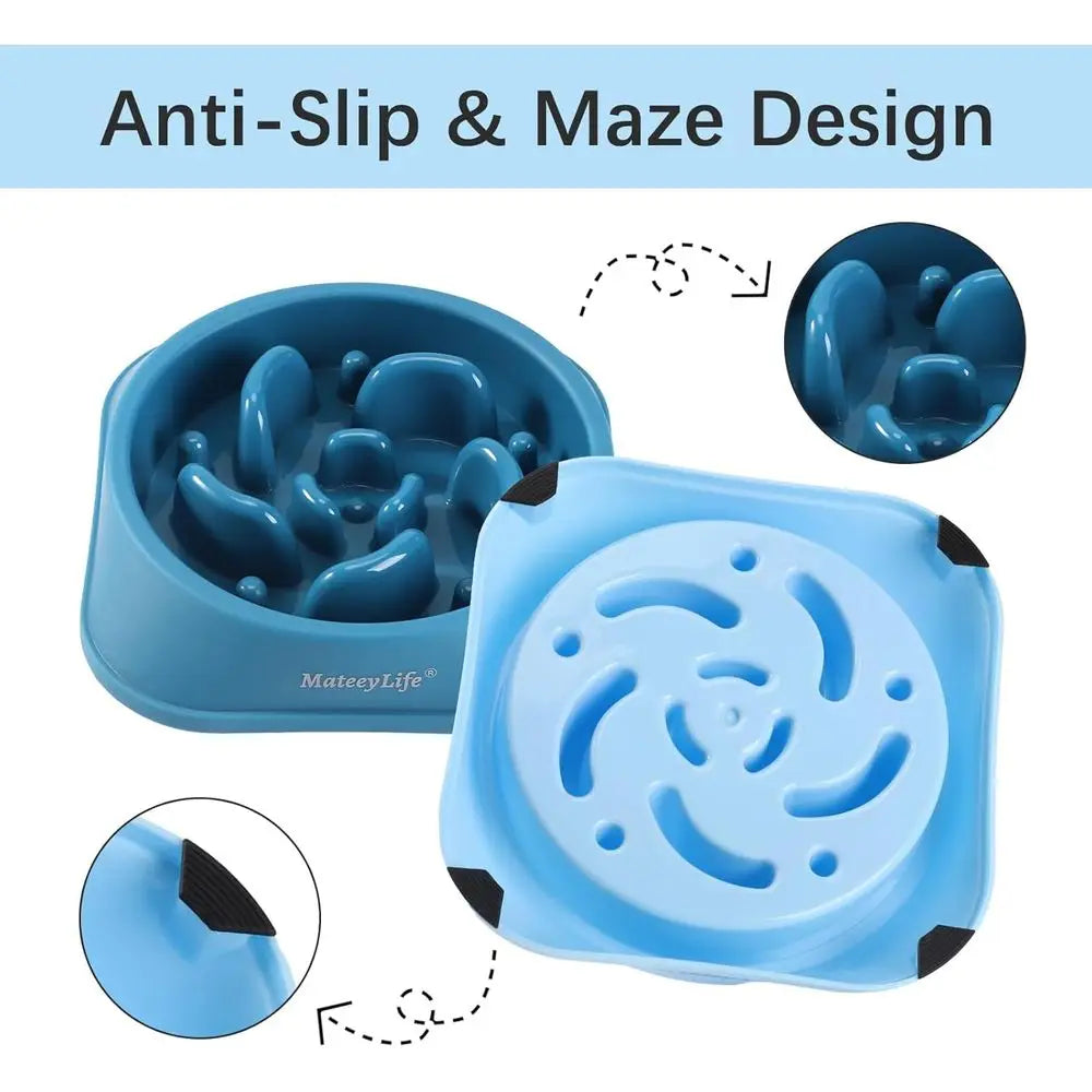 2 Pack Slow Feeder Dog Bowls Anti Choking Puzzle Non Slip Interactive Feeding