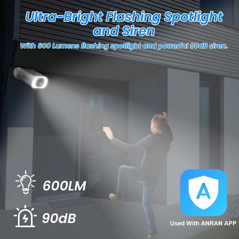 ANRAN Outdoor Wireless WiFi Camera 2.4G 3MP Solar Floodlight Color Night Vision