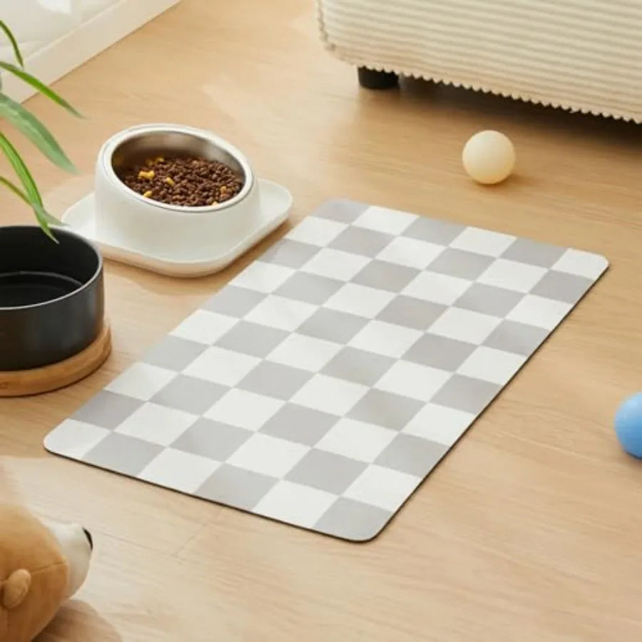 Checkered Dog Feeding Mat Absorbent Pad For Food And Water Bowls Green