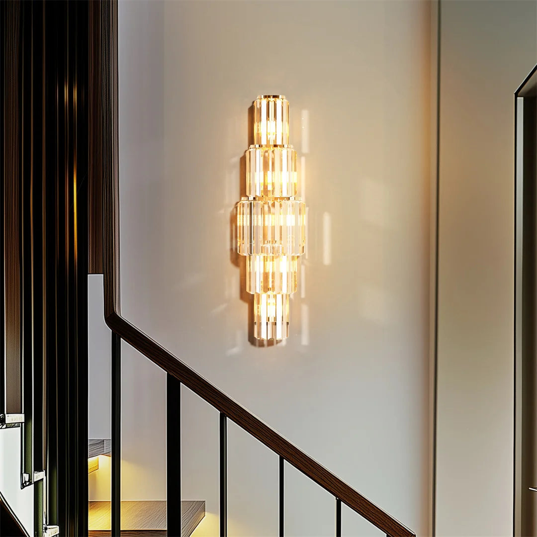 LUVODI Modern 3 Layer Crystal Wall Lamp E14 Dimmable LED Sconce Gold