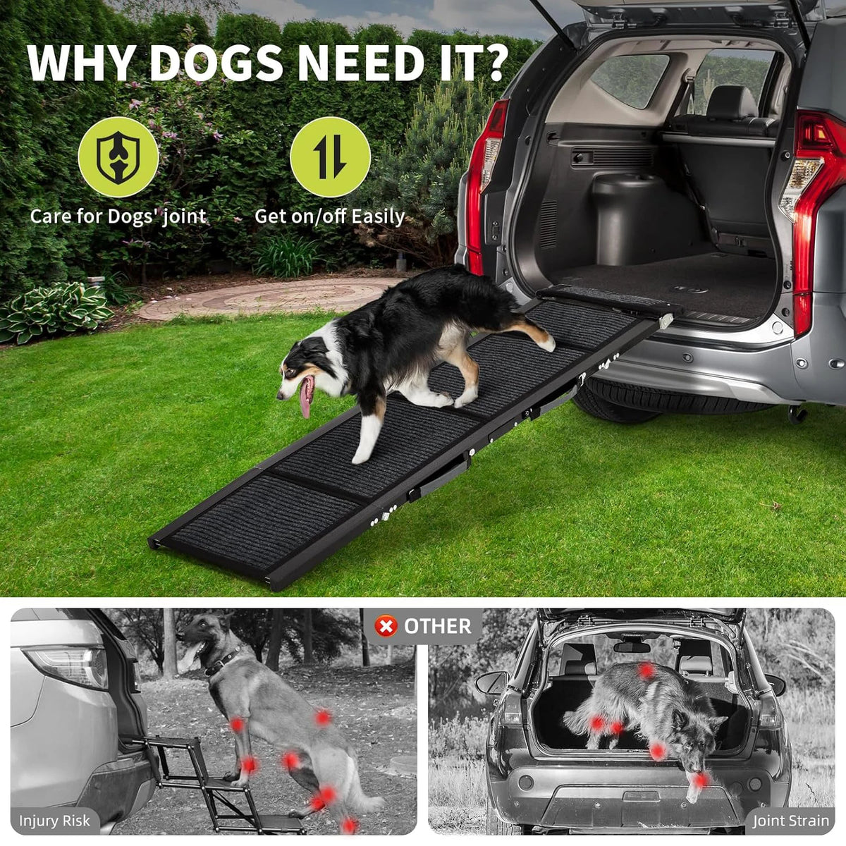 Foldable Dog Car Ramp Non Slip Surface Portable Heavy Duty Pet Ramp 250 Lbs