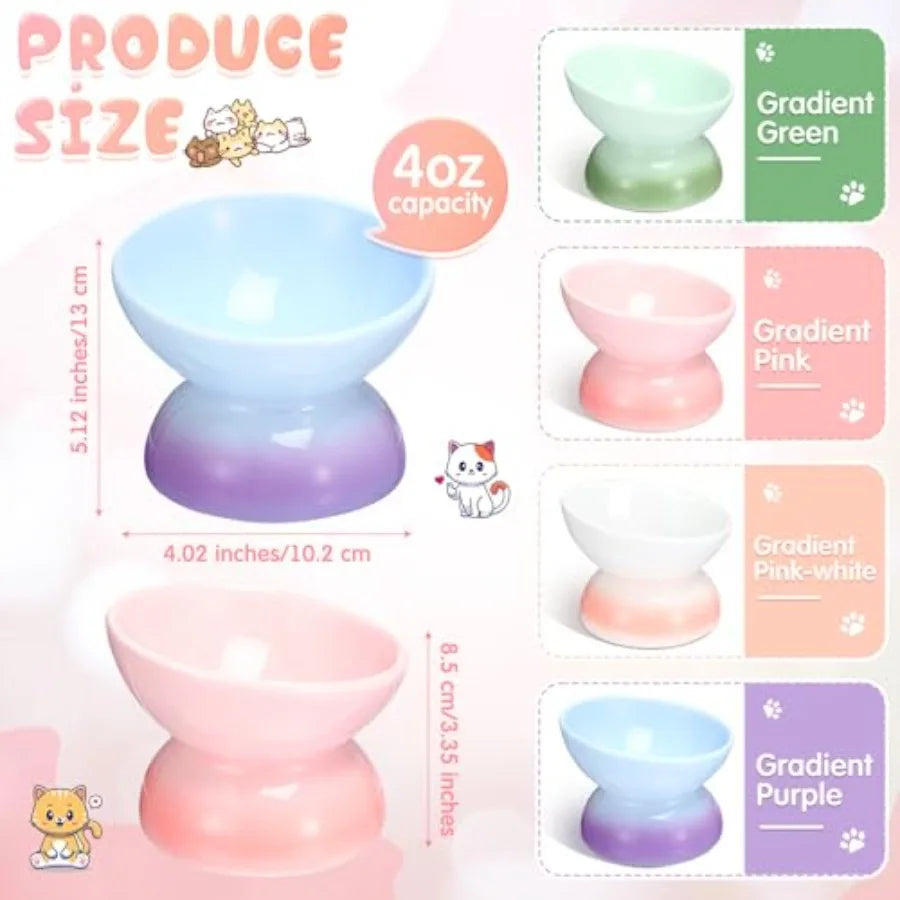 4 Pack Raised Cat Food Bowls Elevated Tilted Design Anti Vomiting Pet Supplies