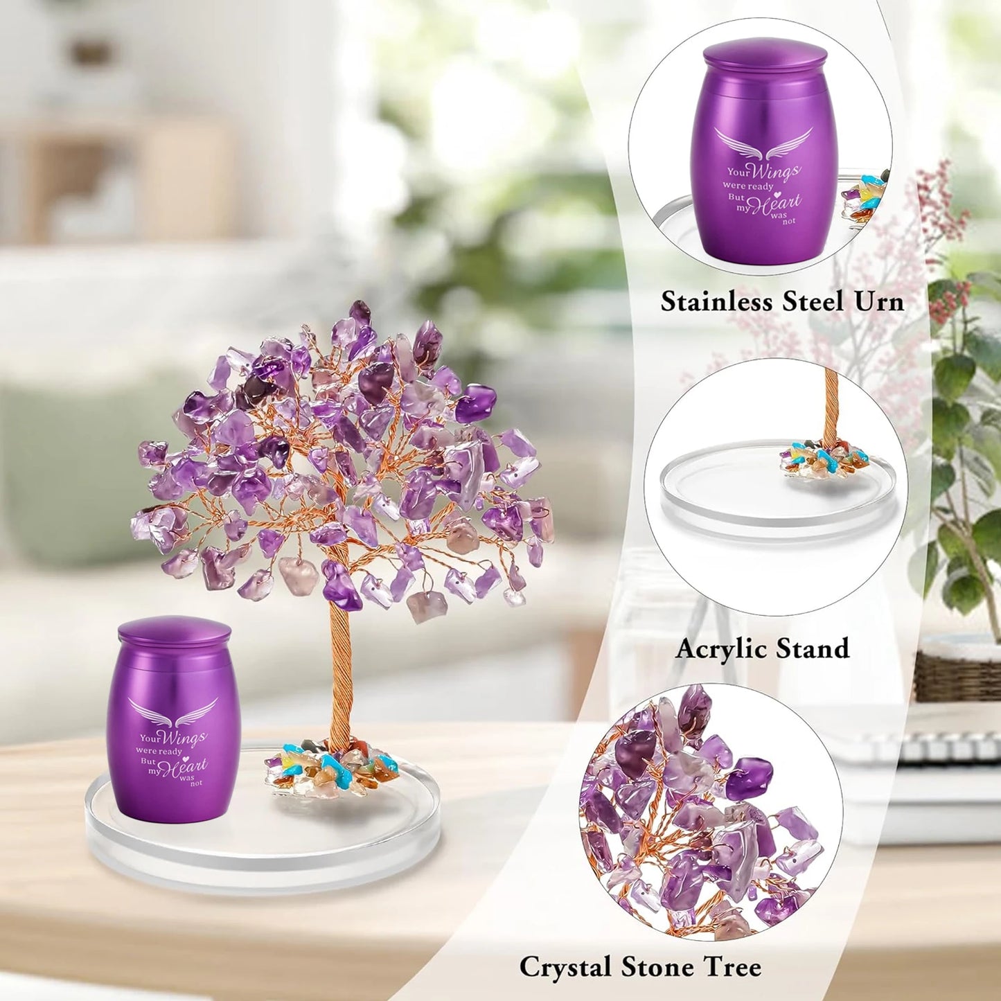 Keepsake Urn Set of 2 Angel Wings Mini Urns for Pet and Human Ashes Amethyst