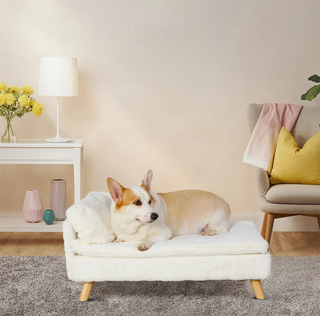 L Shape Dog Sofa Bed And Cat Cushion Stool Warm Nesting Couch Rubber Wood Legs