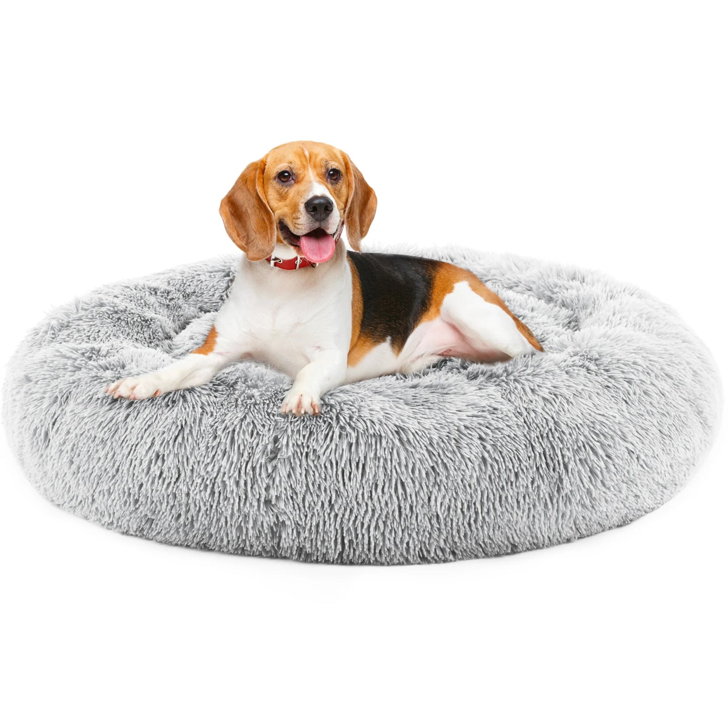 JHK Calming Dog Bed For Medium To Large Dogs Washable Round Plush Faux Fur