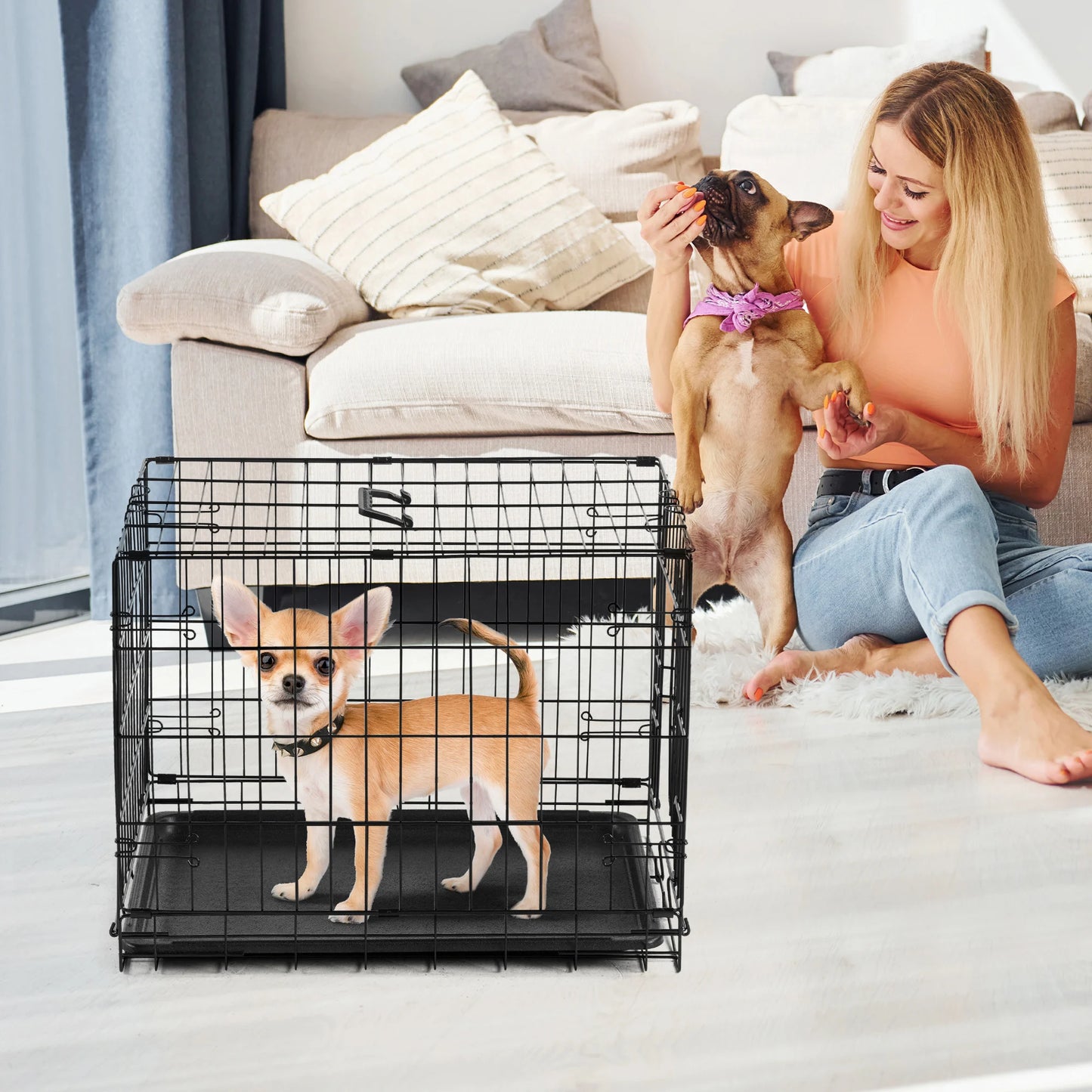 JHK 30 Inch Folding Metal Wire Dog Cage With Leak Proof Pan Extra Large Kennel