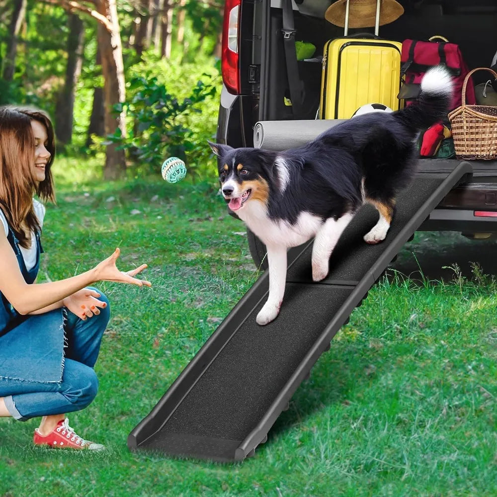 62 Inch Folding Dog Ramp For Cars Trucks SUVs With Raised Non Slip Rails