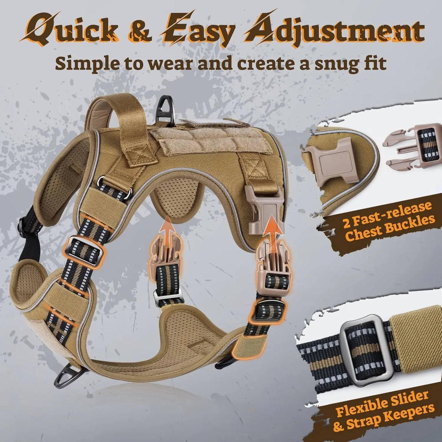Large Dog Harness No Pull Tactical Vest With Molle Handle Reflective Brown L