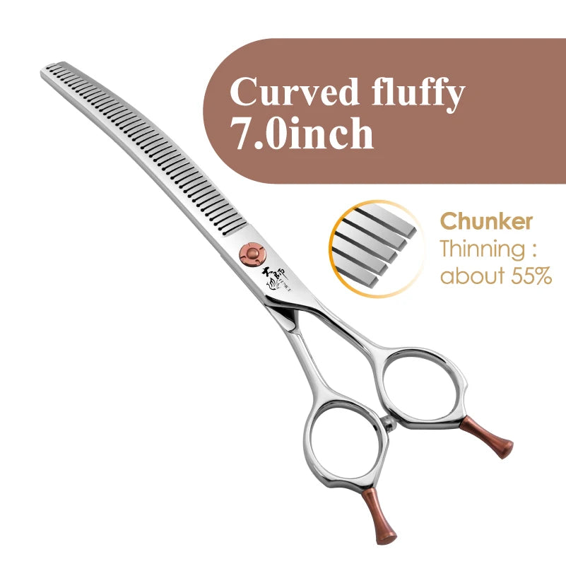 Fenice 7 Inch Stainless Steel Dog Grooming Scissors Curved Thinning Shears
