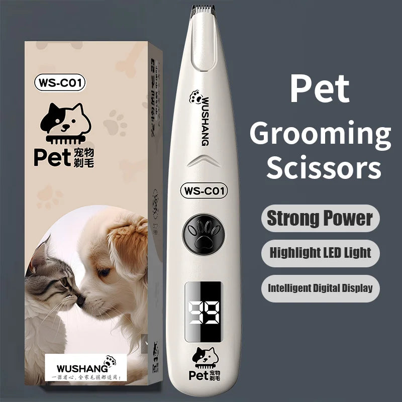 Dog Electric Groomer Trimmer With LED Light Waterproof Low Noise Paw Face Tool