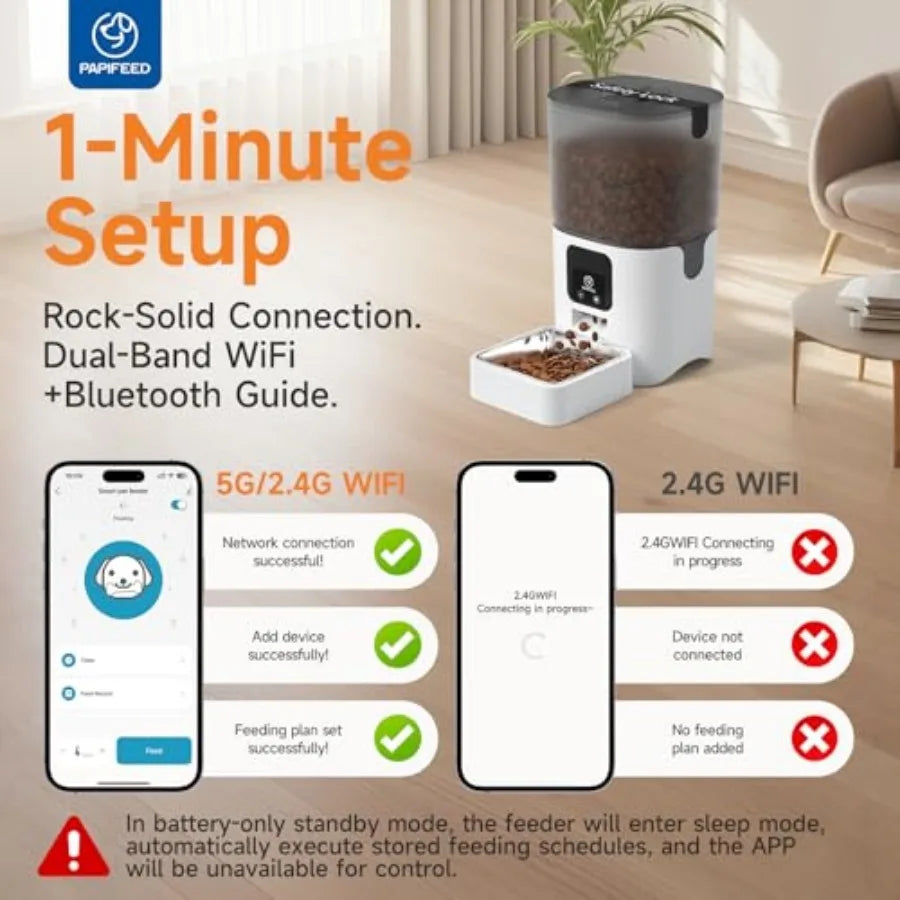 Automatic Cat Feeder With App Control 5G WiFi 6L Capacity Timed Dispenser