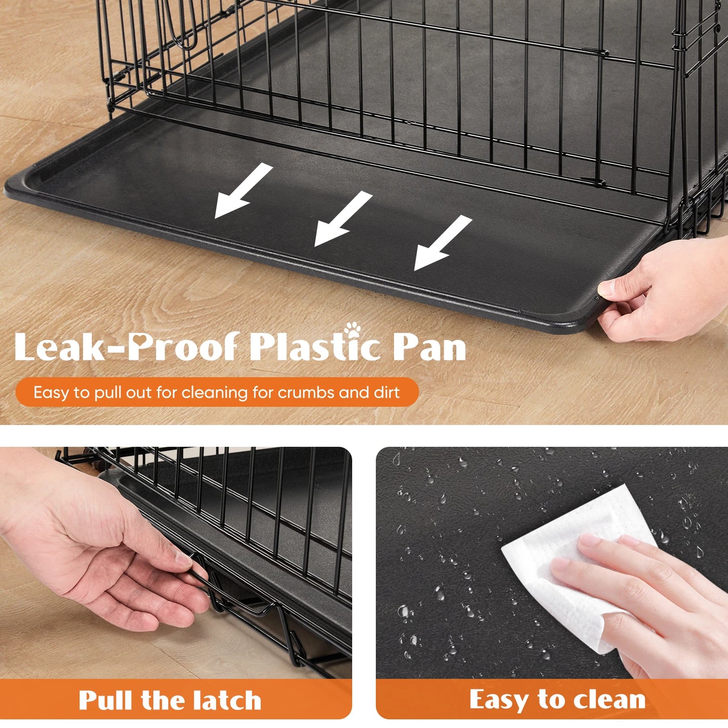 JHK 48 Inch Double Door Folding Metal Wire Dog Cage with Leak Proof Pan