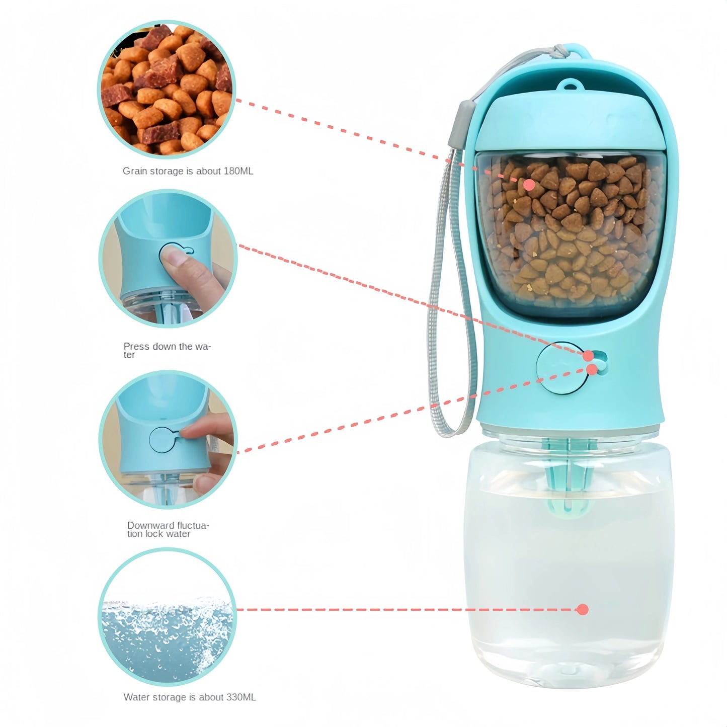 Portable Dog Cat Water Bottle With Food Storage for Pets Travel