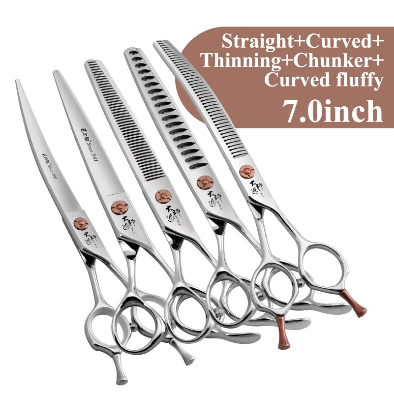 Fenice 7 Inch Stainless Steel Dog Grooming Scissors Curved Thinning Shears