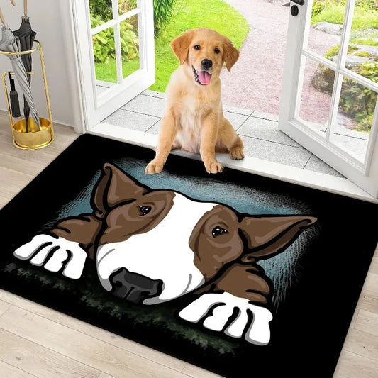Funny Bull Terrier Flannel Area Rug Soft Carpet For Bedroom Living Room Decor