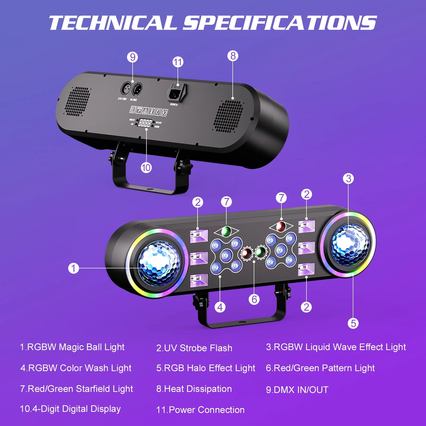 2 Pack 7 In 1 RGBW LED Light Stand Kit With Bag And Remote DJ Disco Party Lights