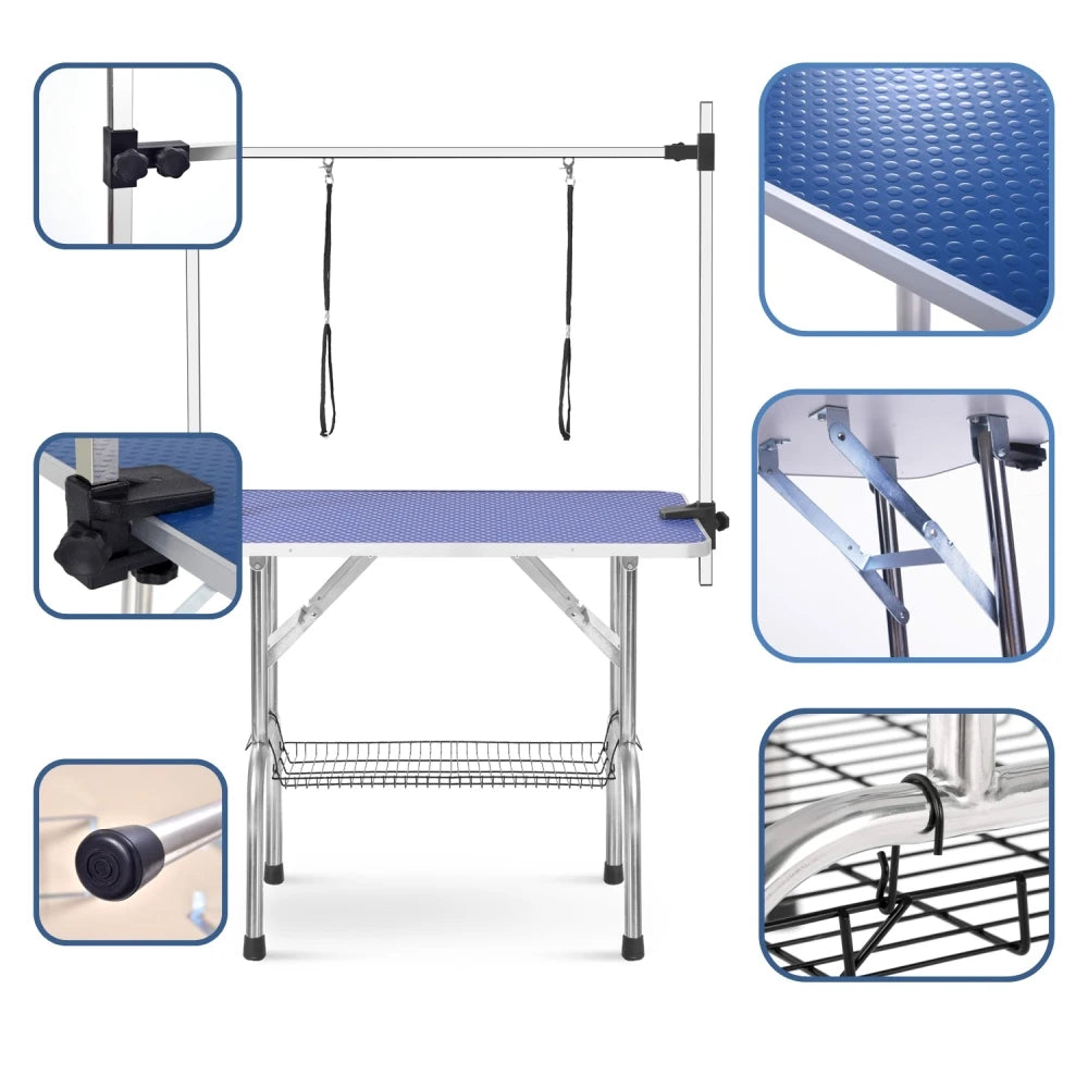 Grooming Table for Dogs and Cats With Adjustable Arm and Clamps 42 Inches Blue