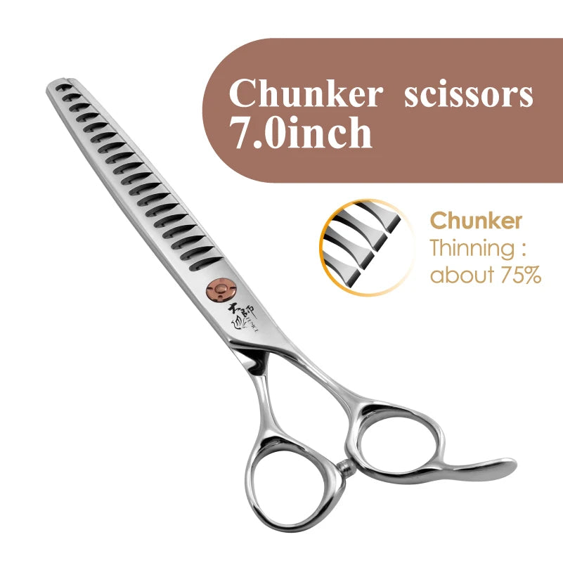 Fenice 7 Inch Stainless Steel Dog Grooming Scissors Curved Thinning Shears