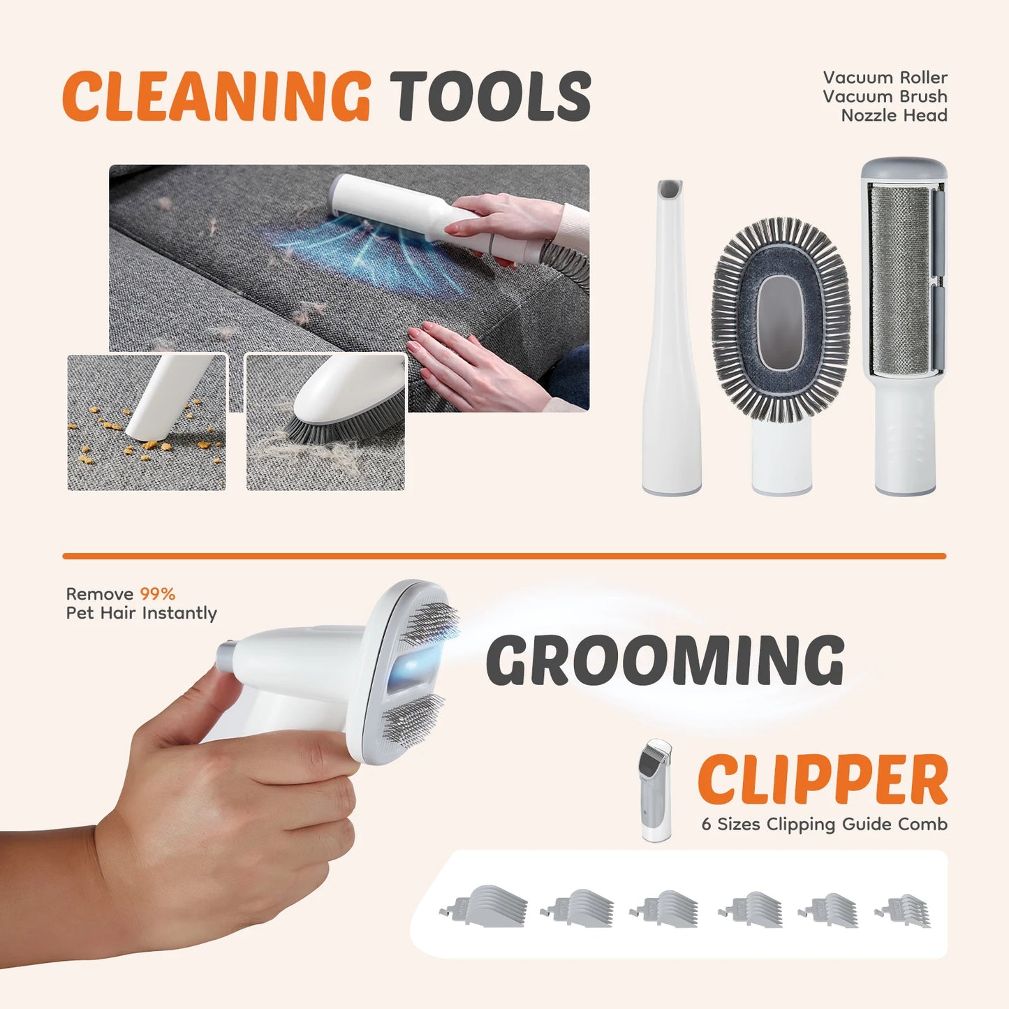 JHK Two Point Five L Pet Grooming Vacuum Kit With Cordless Low Noise Clippers