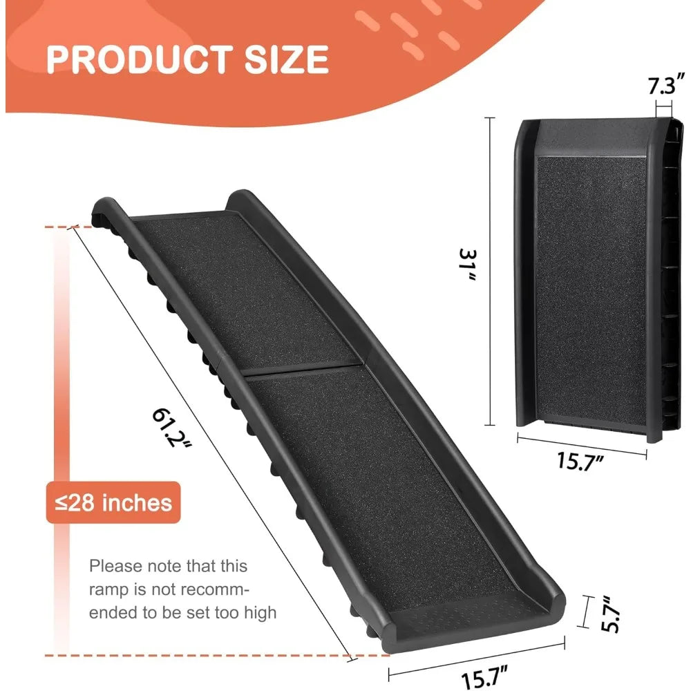 62 Inch Folding Dog Ramp For Cars Trucks SUVs With Raised Non Slip Rails