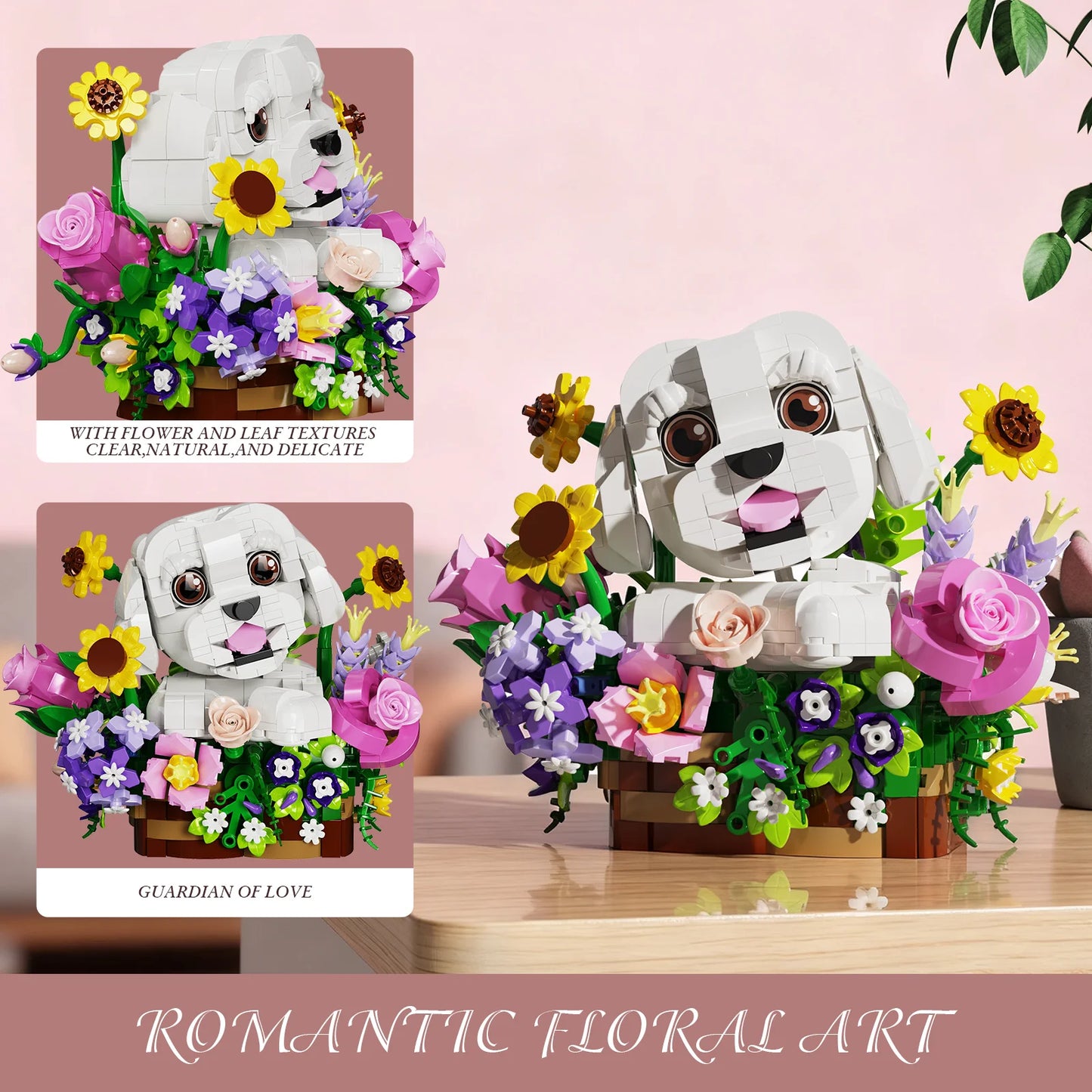 Dogs Bouquet Succulent Building Blocks Set Home Decoration Desktop Ornament Gift