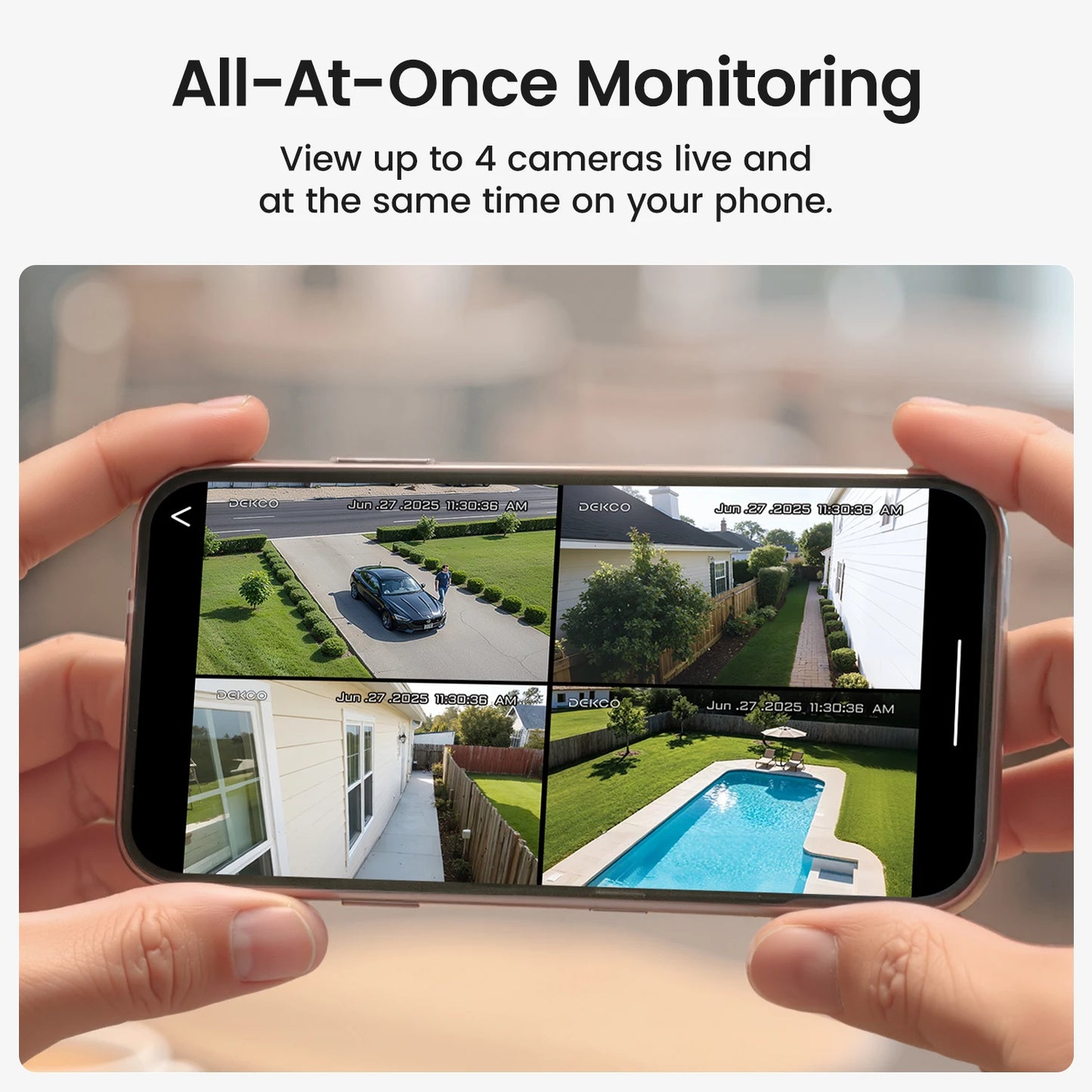 Dekco 3MP Solar Camera System 4 Camera Wireless 360 Degree PTZ Alexa Compatible