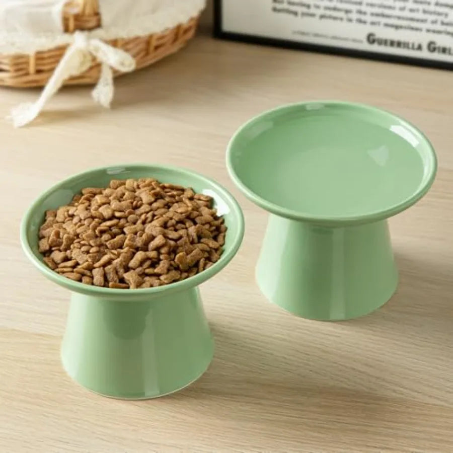 6.2 Inch Extra Wide Elevated Ceramic Cat Bowls Set For Elder Cats And Large Dogs