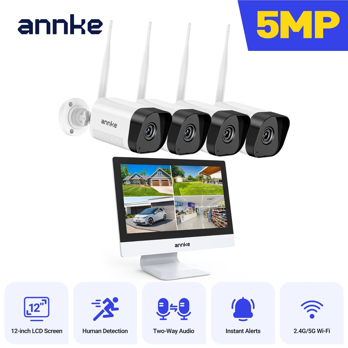 Annke 5MP Wireless Security Camera Kit Outdoor Waterproof NVR 10 Channel Monitor
