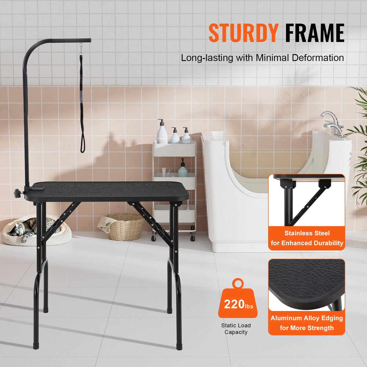 SucceBuy Foldable Pet Grooming Table With Clamp And Safety Loop