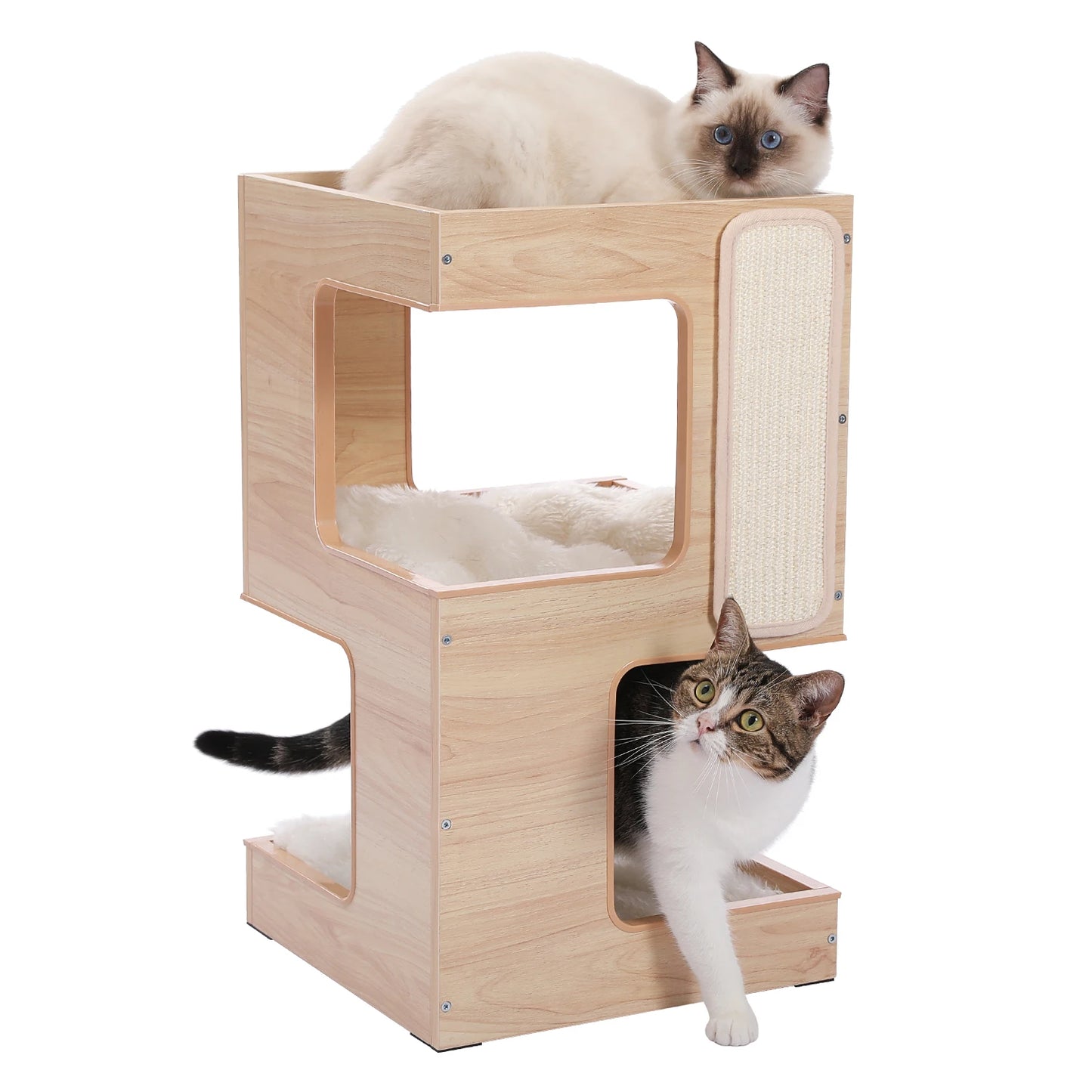 Wood Cat Condo House Bed With Removable Mats Cat Tree Tower And Scratching Pad