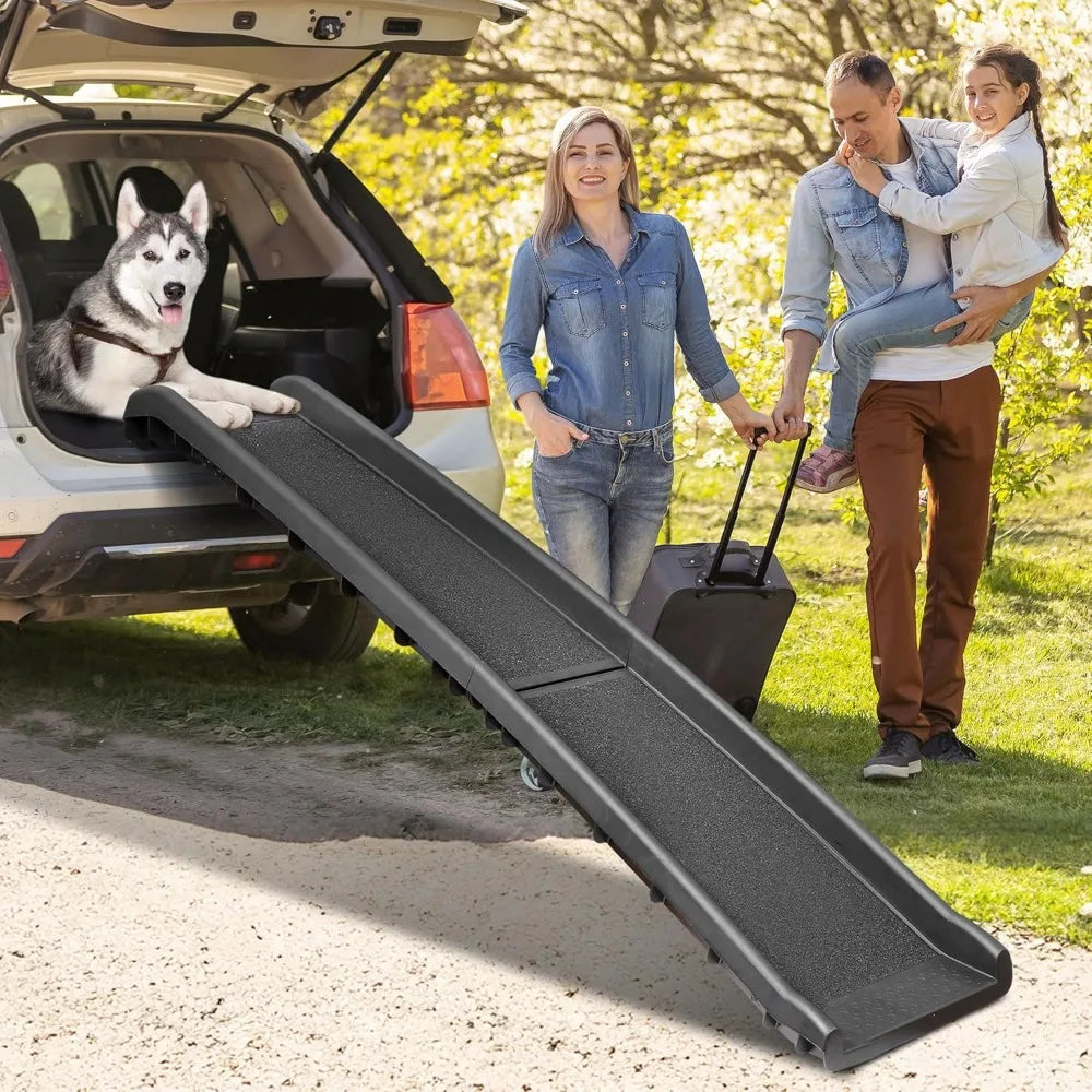 62 Inch Folding Dog Ramp For Cars Trucks SUVs With Raised Non Slip Rails