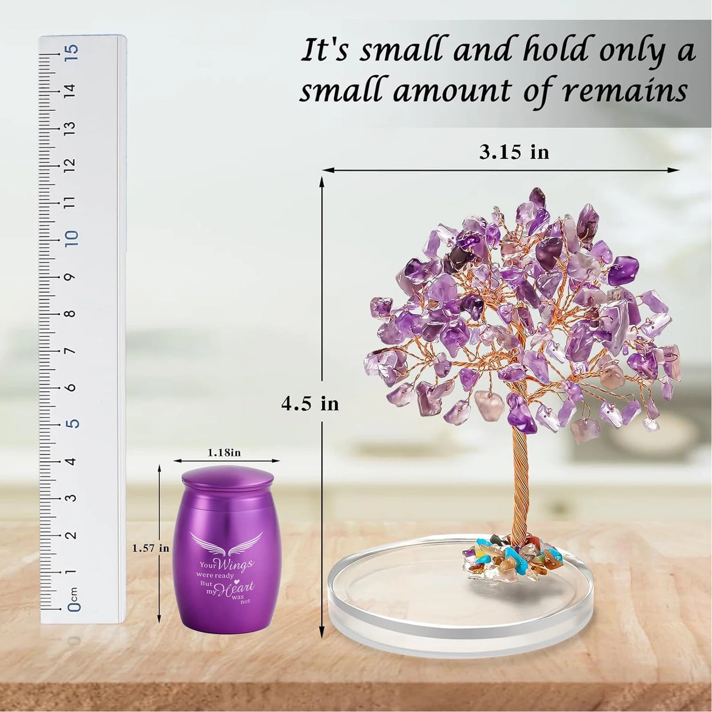 Keepsake Urn Set of 2 Angel Wings Mini Urns for Pet and Human Ashes Amethyst