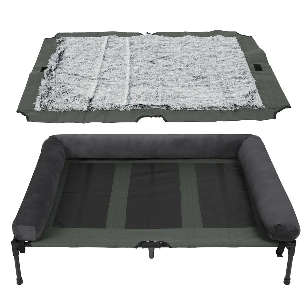 Borwart Outdoor Raised Dog Bed With Cooling Mat And Plush Mat