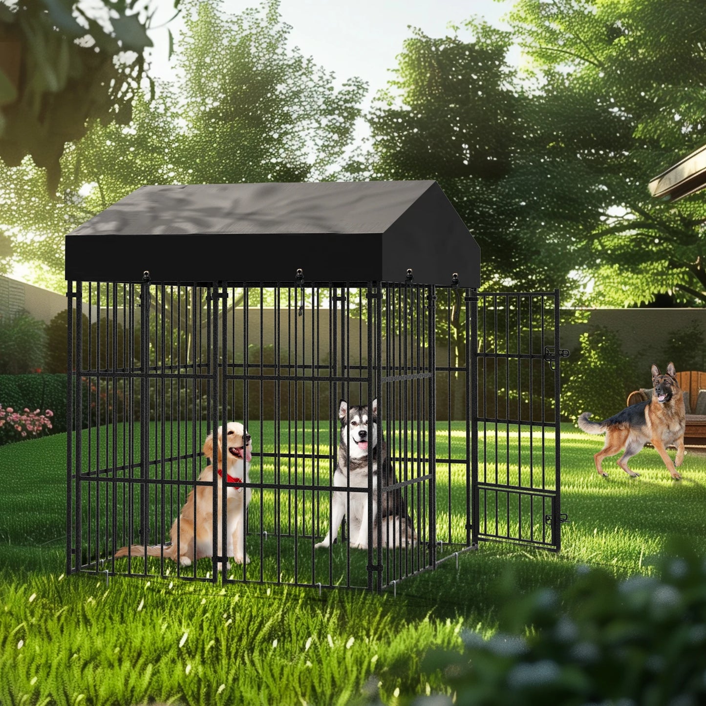Outdoor Dog Kennel With Roof Heavy Duty Metal Crate Playpen For Large Dogs
