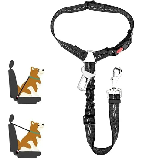 2 In One Dog Car Seat Belt Headrest Restraint Reflective Adjustable Clip Buckle