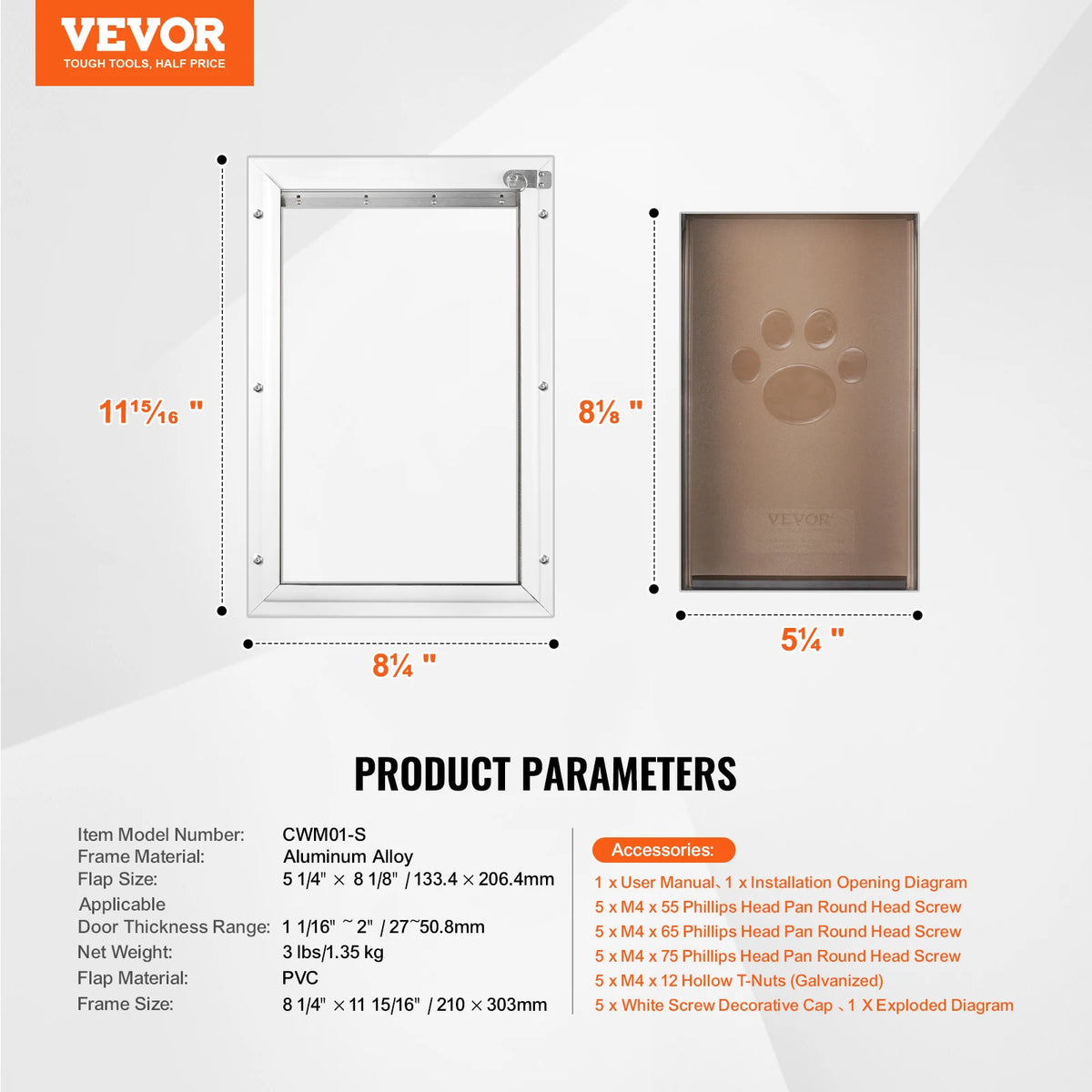SucceBuy Aluminum Pet Door With Lock Weatherproof Flap System
